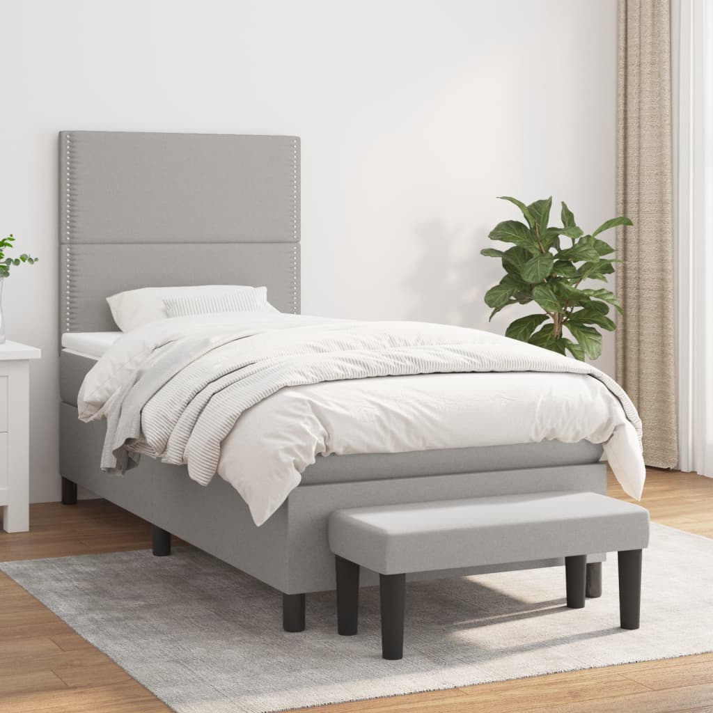 vidaXL Sommier à lattes de lit avec matelas Gris clair 90x200 cm Tissu