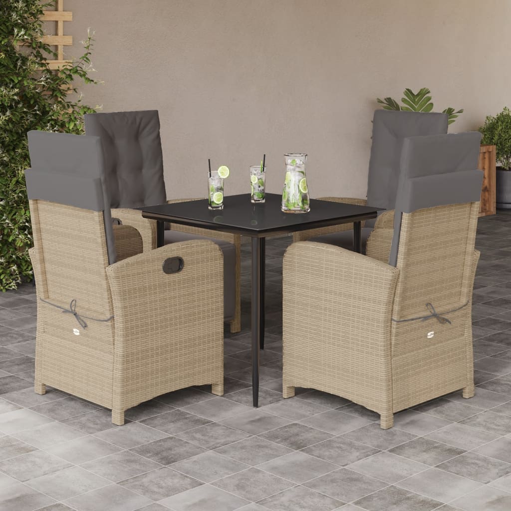 vidaXL Ensemble à manger de jardin avec coussins 5pcs Beige poly rotin