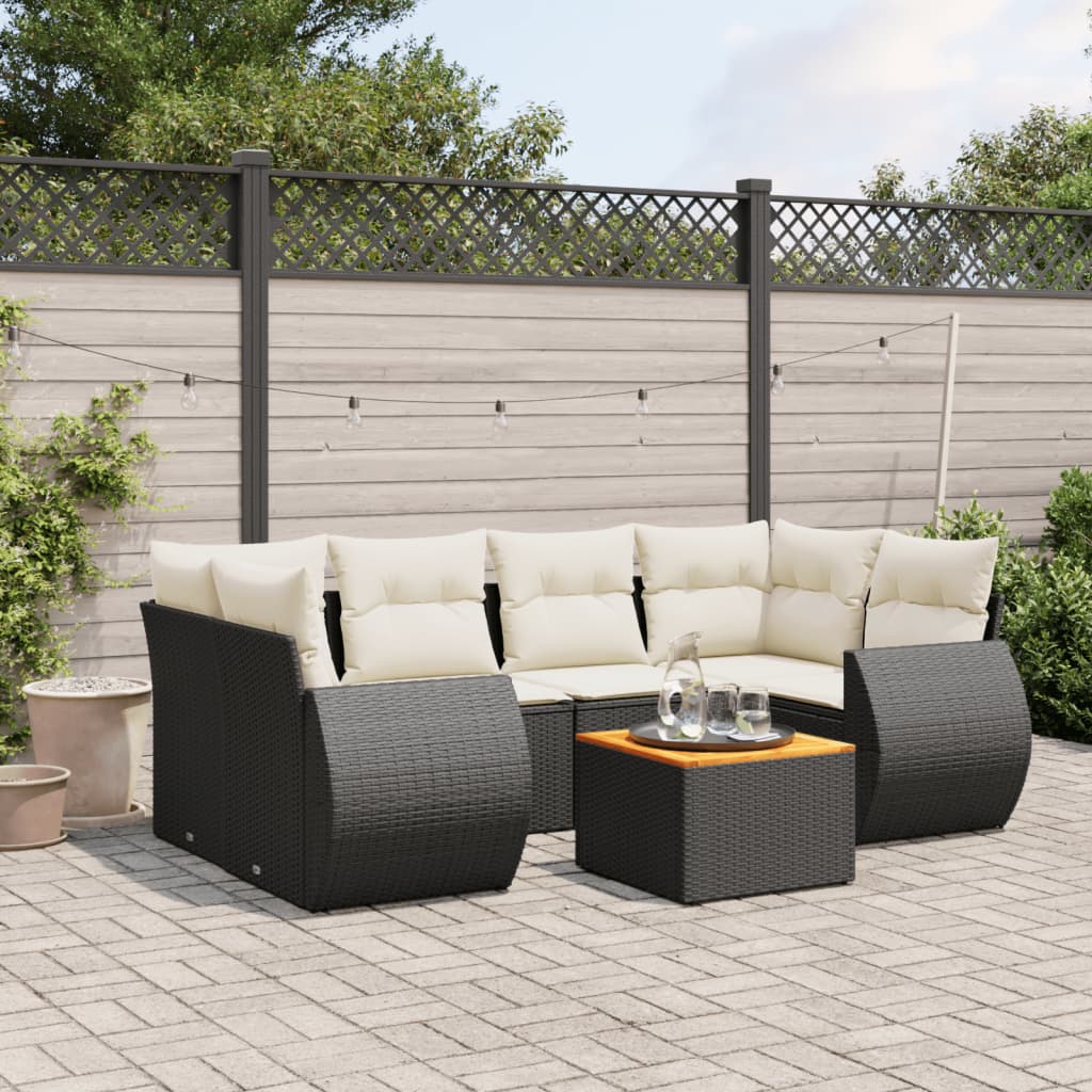 vidaXL Salon de jardin 7 pcs avec coussins noir résine tressée