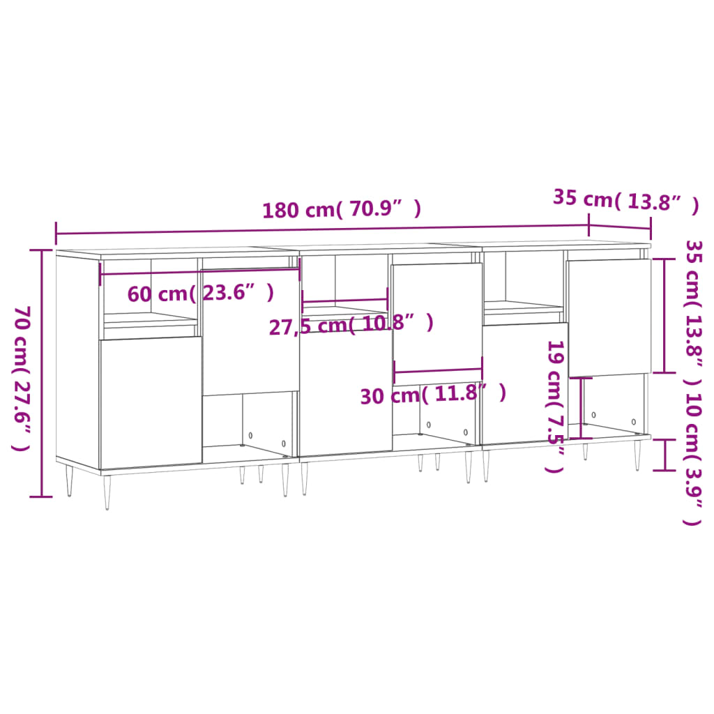 vidaXL Buffets 3 pcs Blanc Bois d'ingénierie