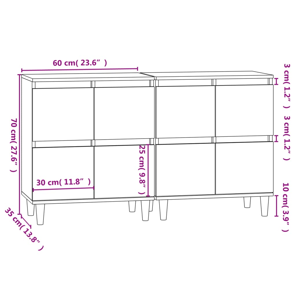 vidaXL Buffets 2 pcs chêne sonoma 60x35x70 cm bois d'ingénierie