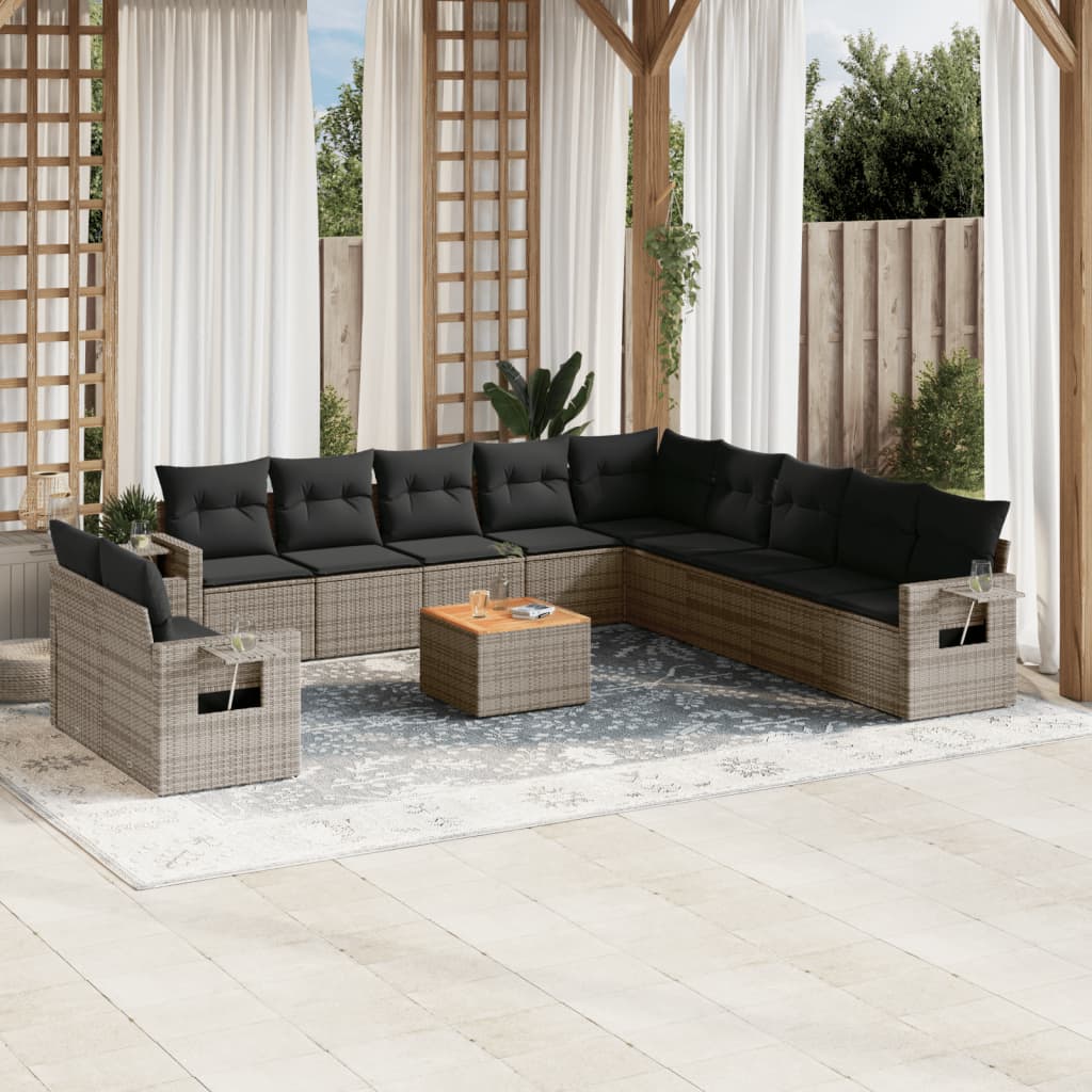 vidaXL Salon de jardin avec coussins 12 pcs gris résine tressée