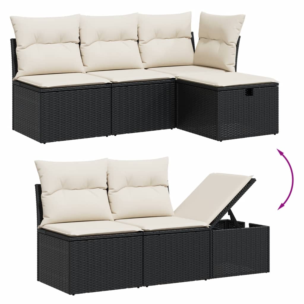 vidaXL Salon de jardin 5 pcs avec coussins noir résine tressée