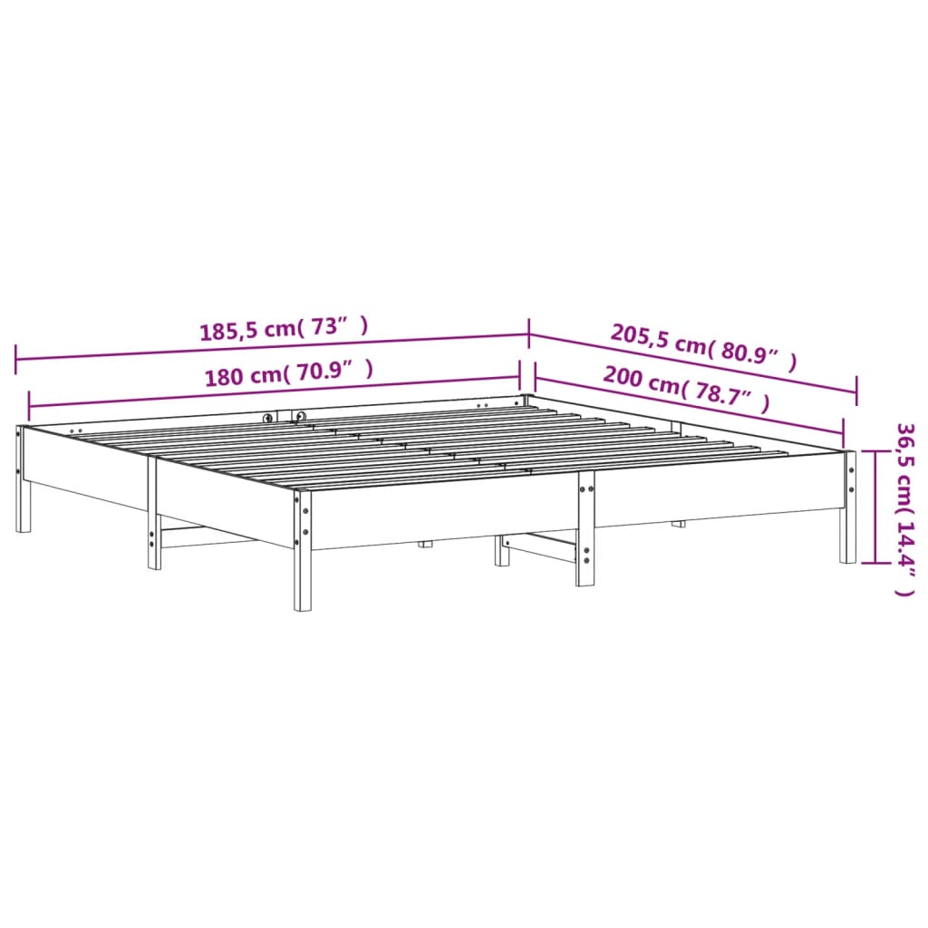 vidaXL Cadre de lit sans matelas cire marron 180x200cm bois pin massif