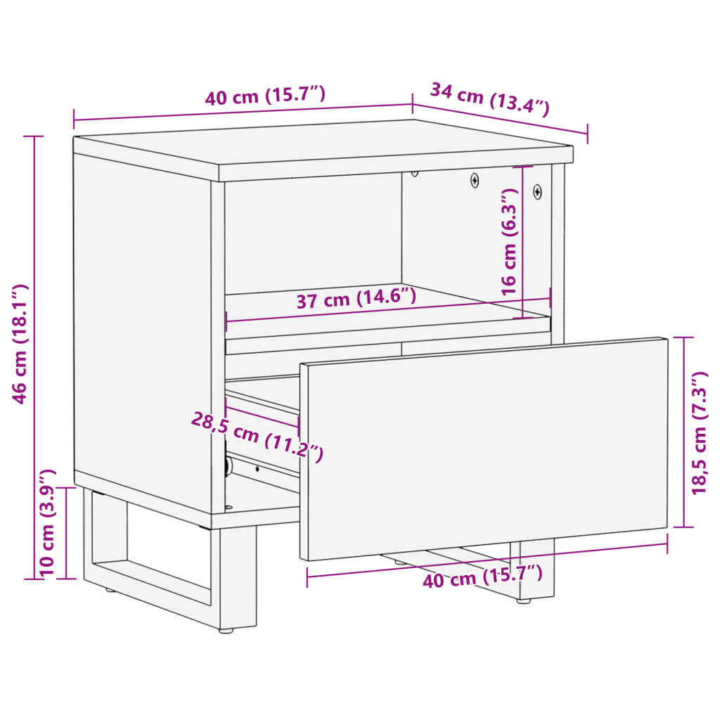 vidaXL Tables de chevet 2 pcs 40x34x46 cm bois de manguier massif