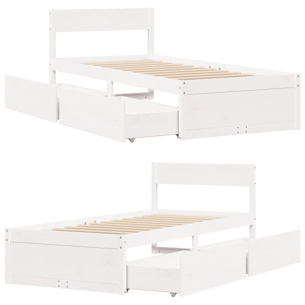 vidaXL Cadre de lit sans matelas blanc 75x190 cm bois de pin massif