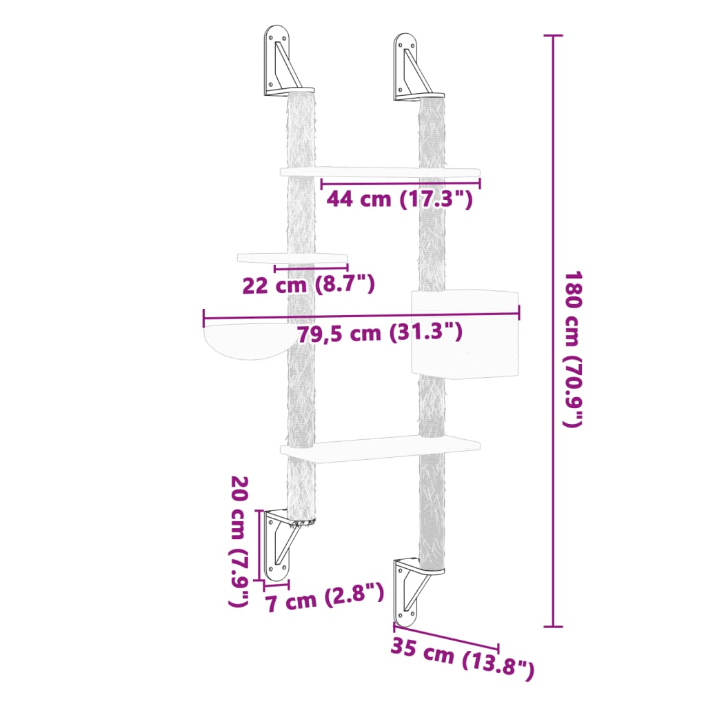 vidaXL Arbre à chat mural avec griffoir gris foncé 180 cm