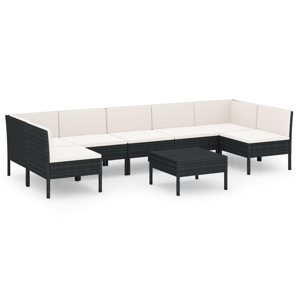 vidaXL Salon de jardin 8 pcs avec coussins résine tressée noir