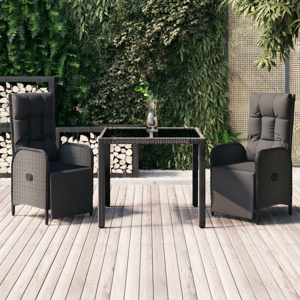 vidaXL Ensemble à manger de jardin avec coussins 3 pcs Noir