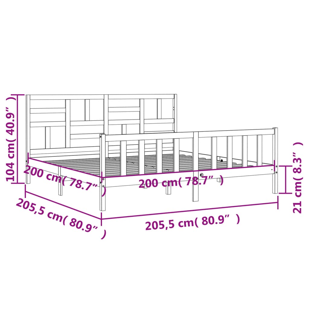 vidaXL Cadre de lit avec tête de lit gris 200x200 cm bois massif