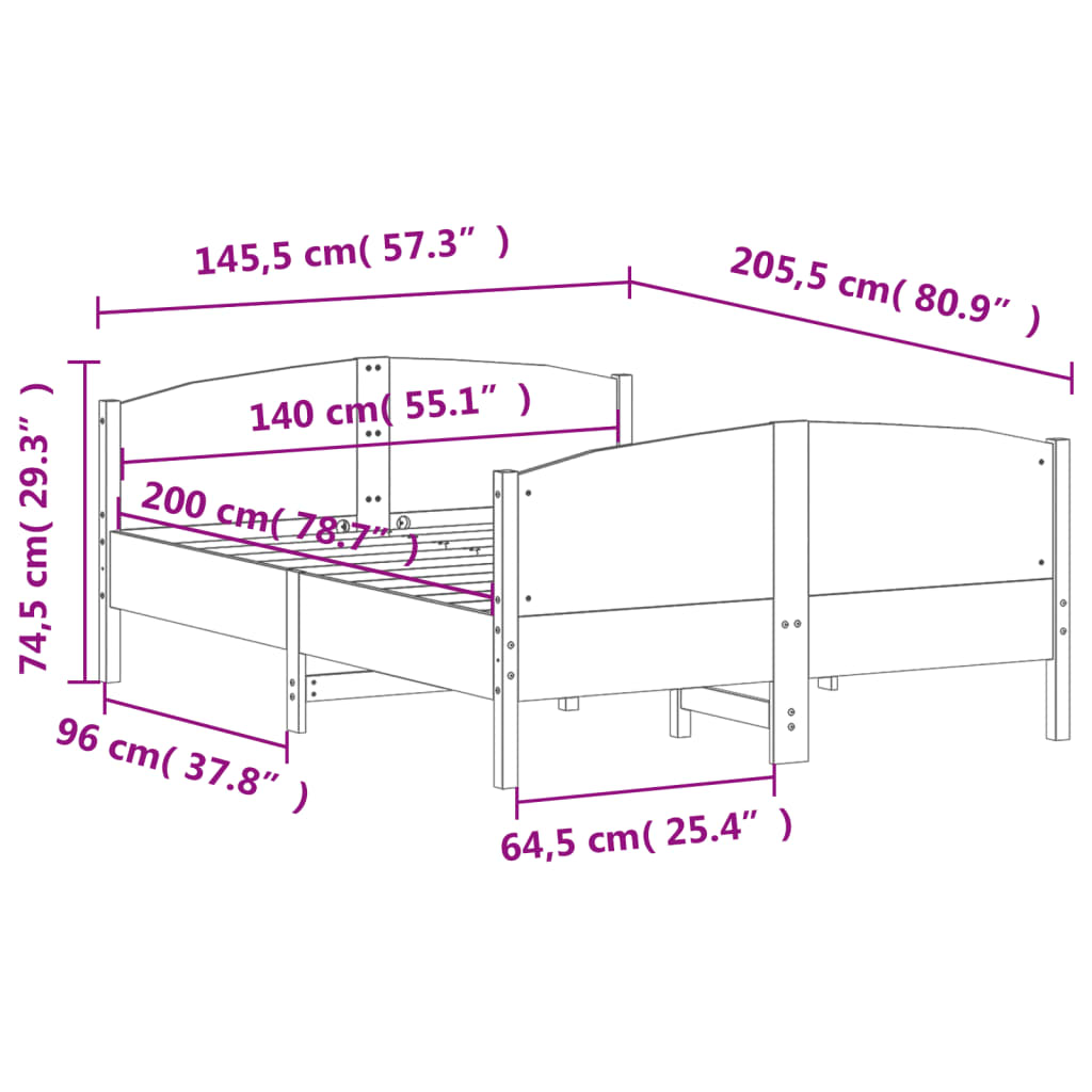 vidaXL Cadre de lit sans matelas 140x200 cm bois massif de pin