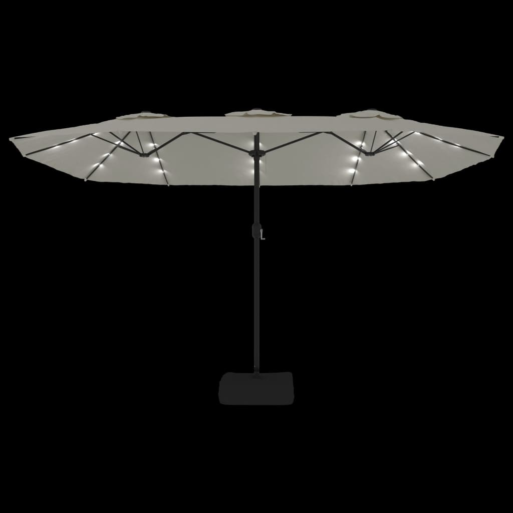 vidaXL Parasol de jardin à double tête avec LED blanc sable 449x245 cm