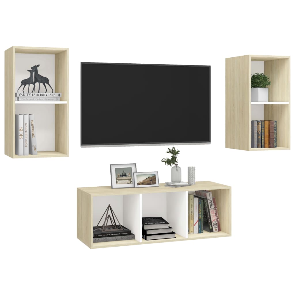 vidaXL Ensemble de meubles TV 3pcs Blanc chêne sonoma Bois ingénierie