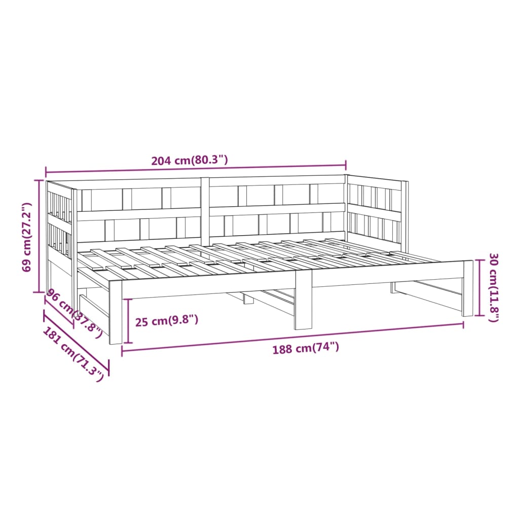 vidaXL Lit coulissant Gris Bois de pin solide 2x(90x200) cm