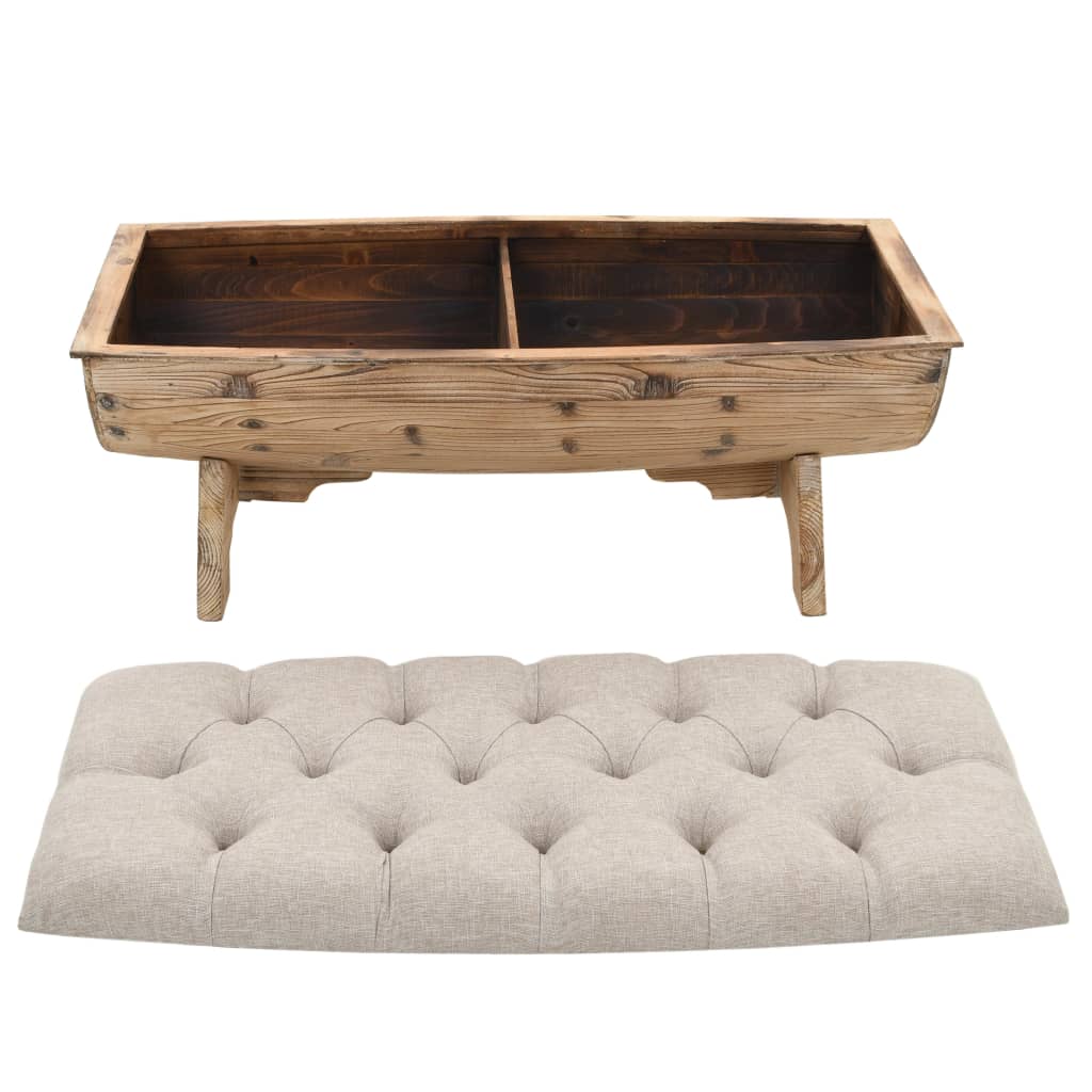 vidaXL Banc de rangement Bois massif et tissu 103 x 51 x 44 cm