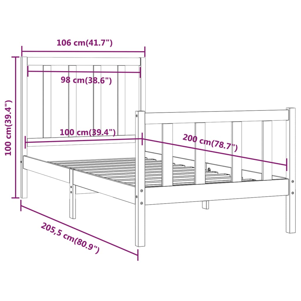 vidaXL Cadre de lit sans matelas blanc 100x200 cm bois massif