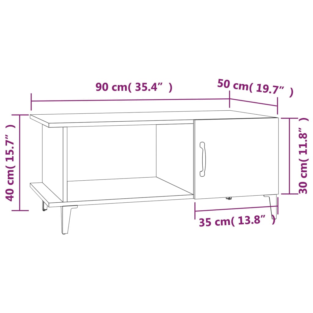 vidaXL Table basse Chêne fumé 90x50x40 cm Bois d'ingénierie