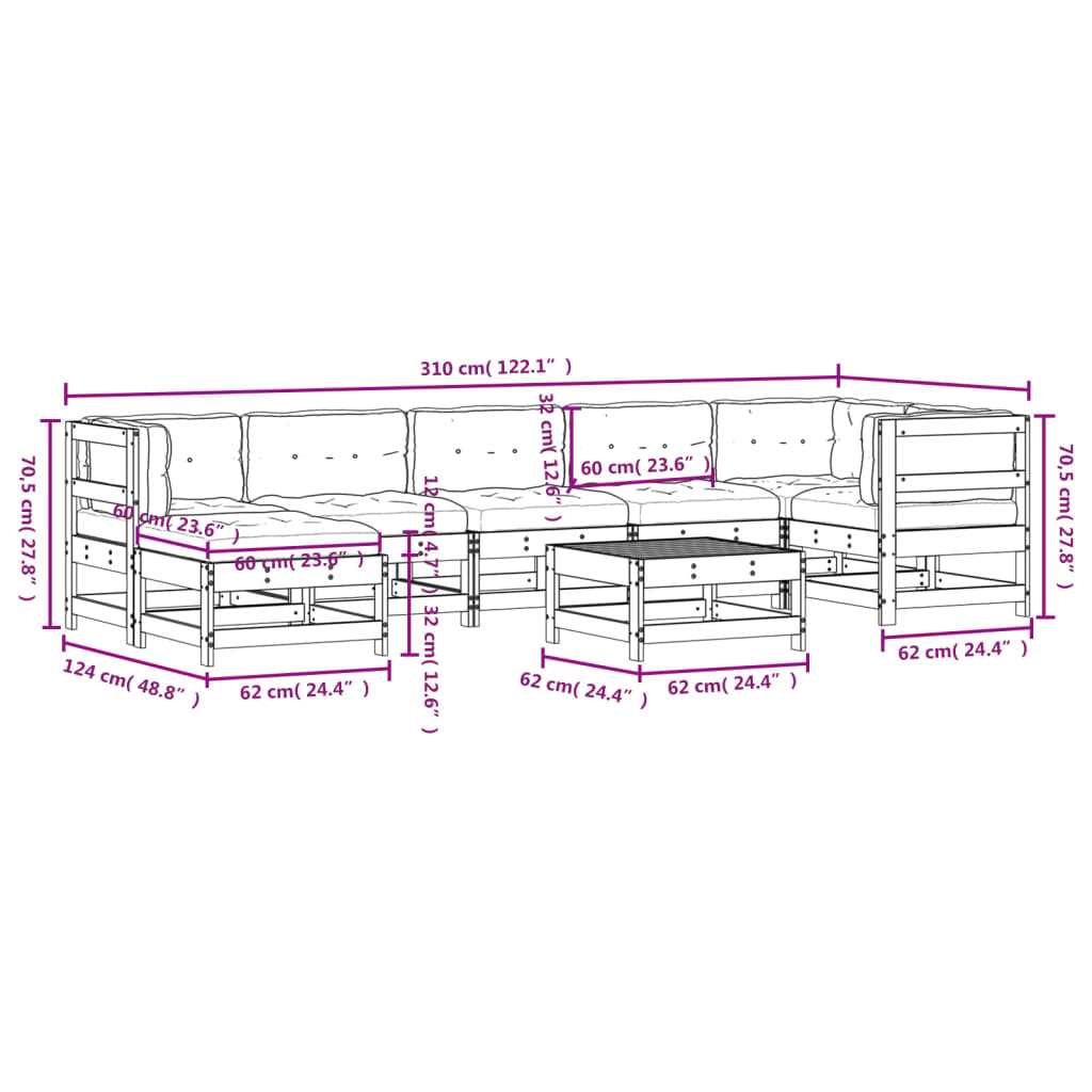 vidaXL Salon de jardin 8 pcs avec coussins bois massif