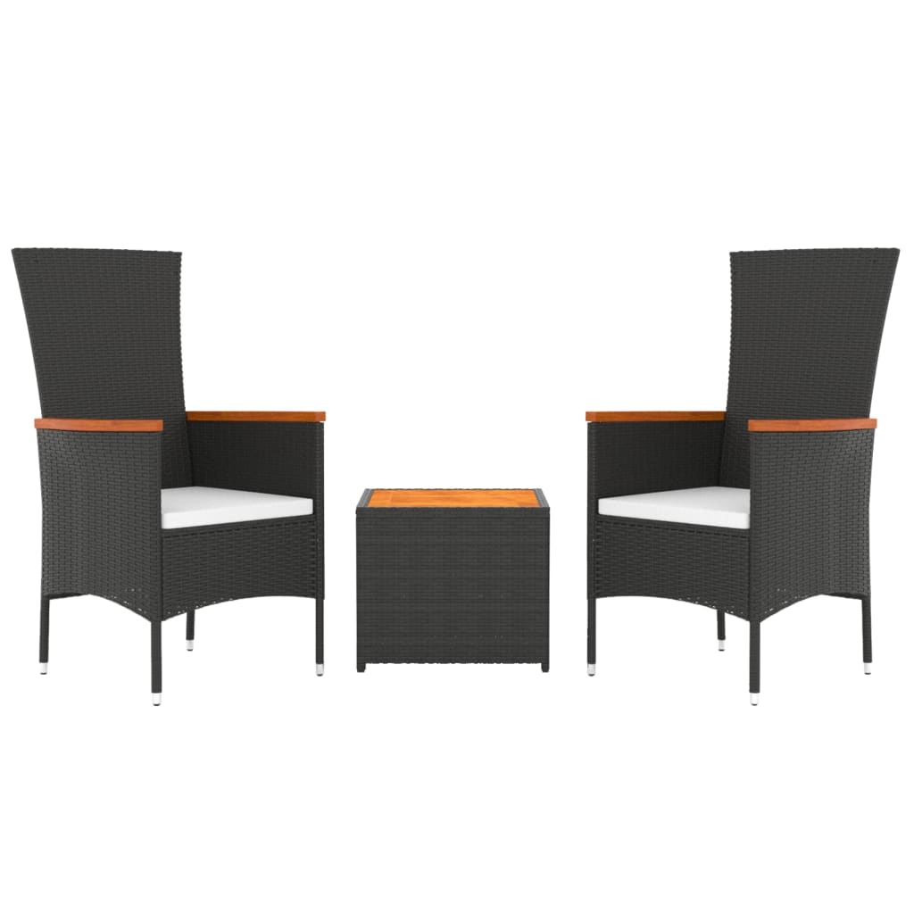 vidaXL Ensemble de salon de jardin 3 pcs noir poly rotin et acacia