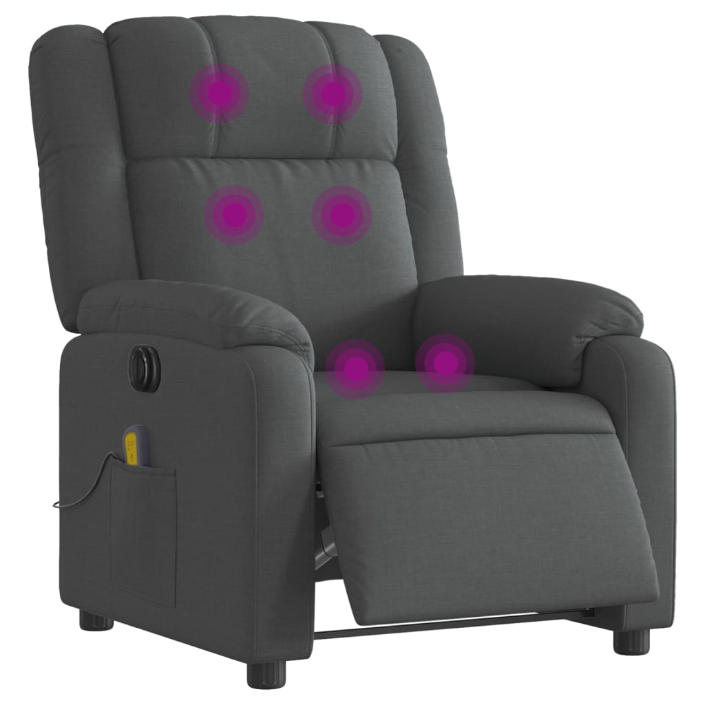 vidaXL Fauteuil inclinable de massage électrique gris foncé tissu