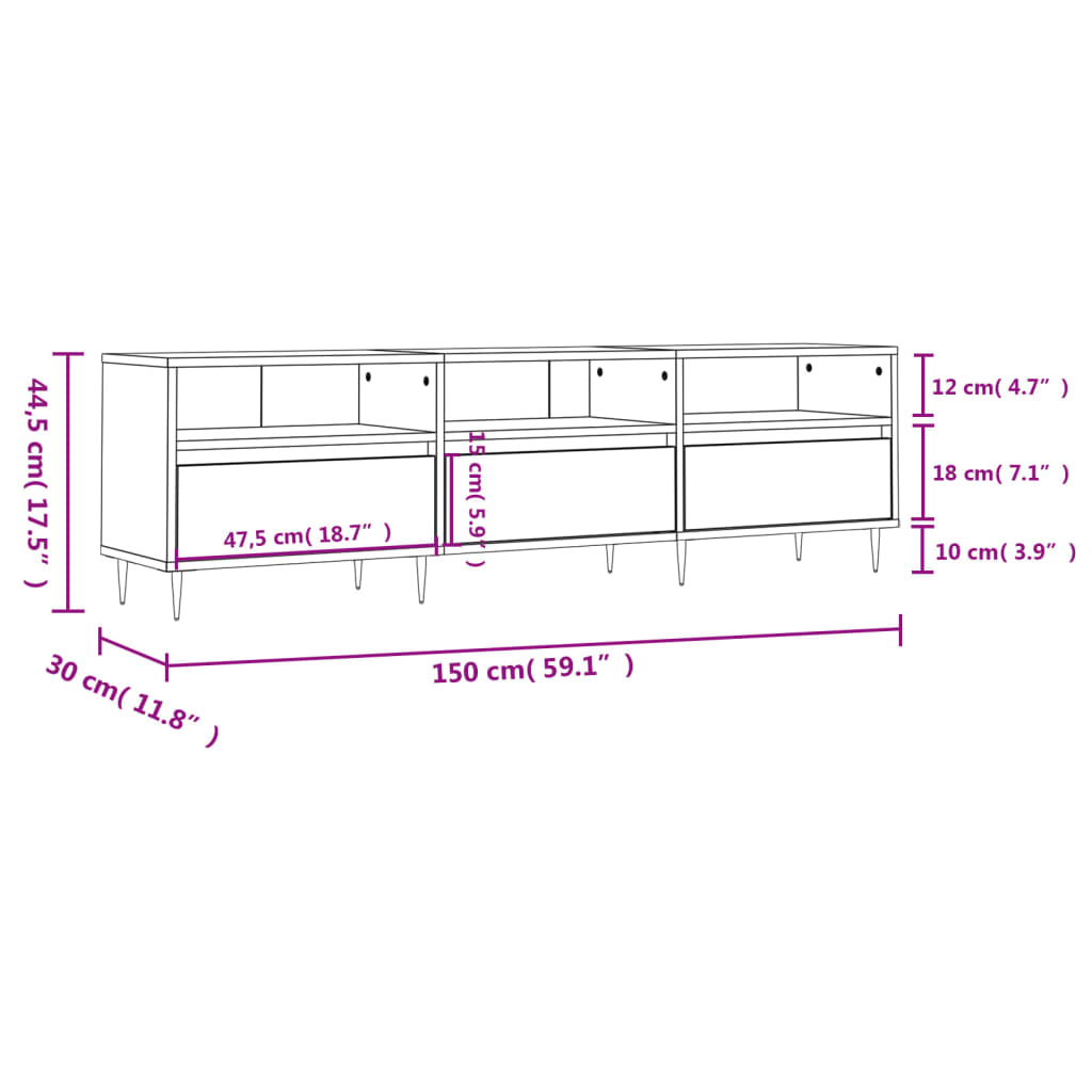 vidaXL Meuble TV blanc 150x30x44,5 cm bois d'ingénierie