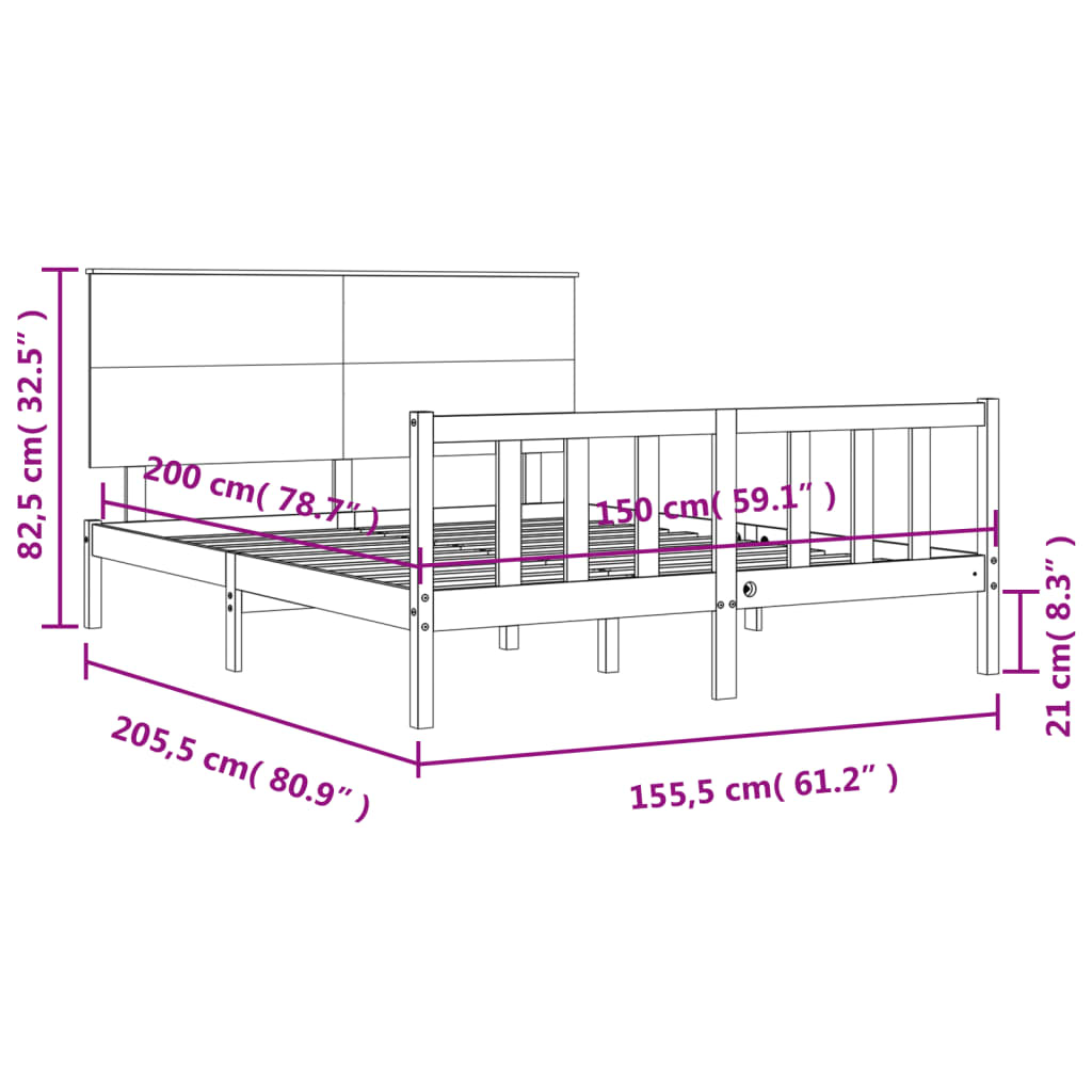 vidaXL Cadre de lit tête de lit marron miel King Size bois massif