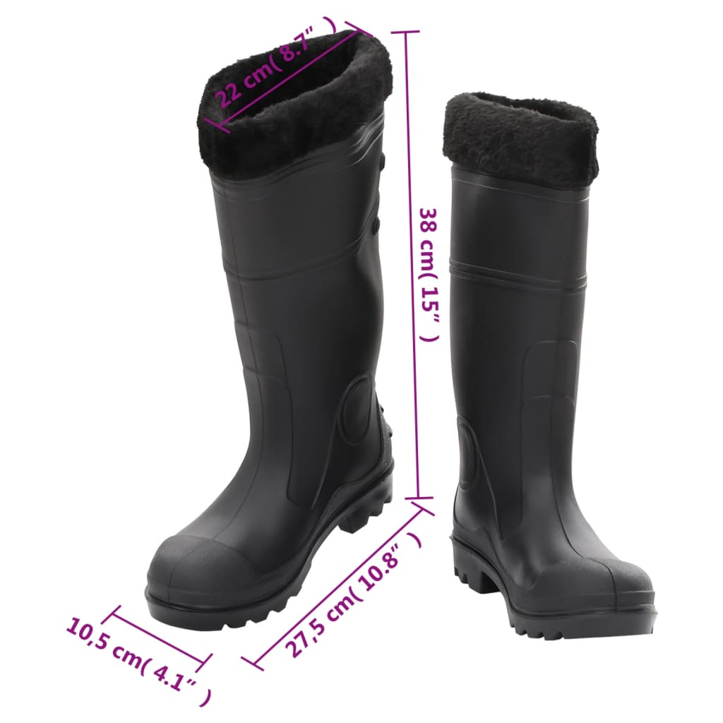 vidaXL Bottes de pluie avec chaussettes amovibles noir taille 40 PVC