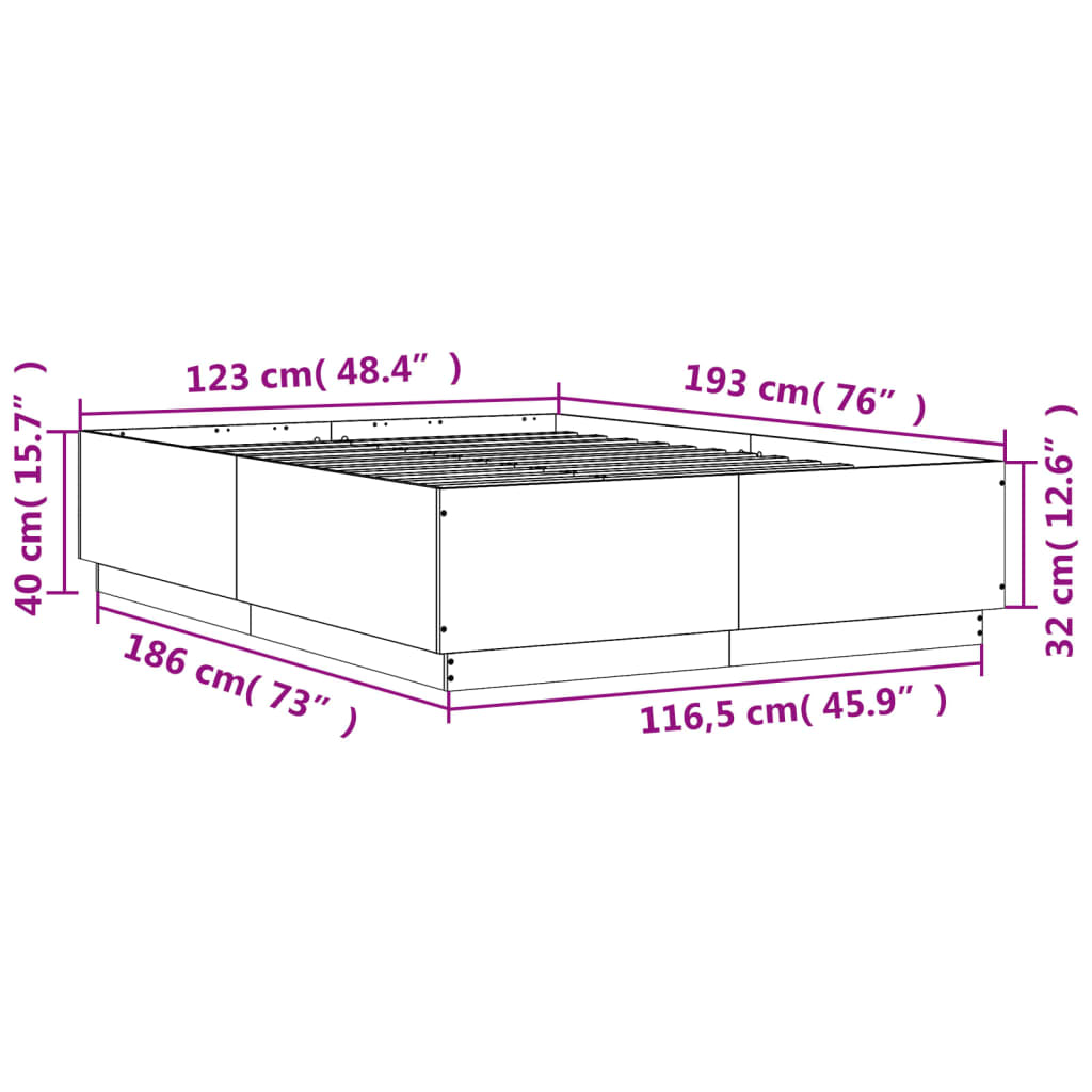 vidaXL Cadre de lit avec lumières LED chêne sonoma 120x190 cm