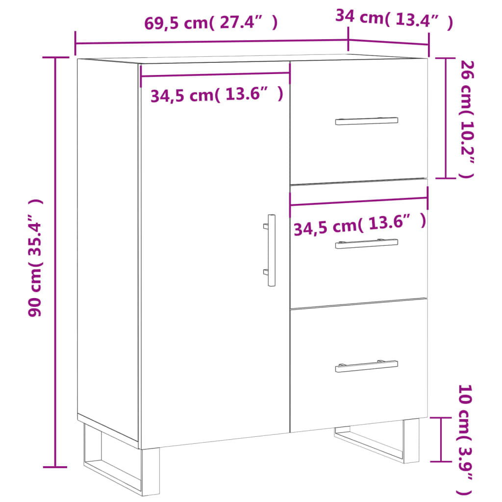 vidaXL Buffet gris béton 69,5x34x90 cm bois d'ingénierie