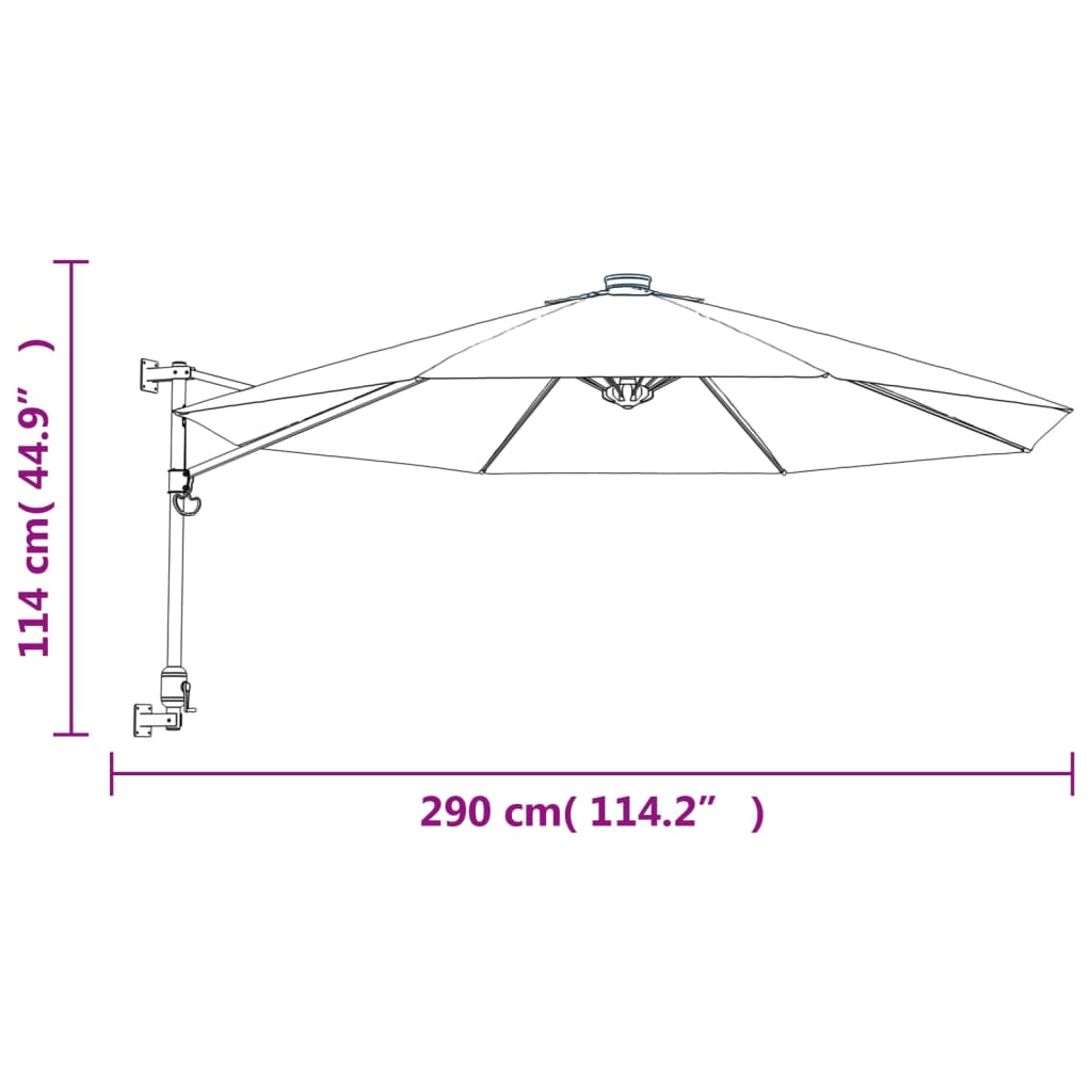 vidaXL Parasol mural jaune 290 cm