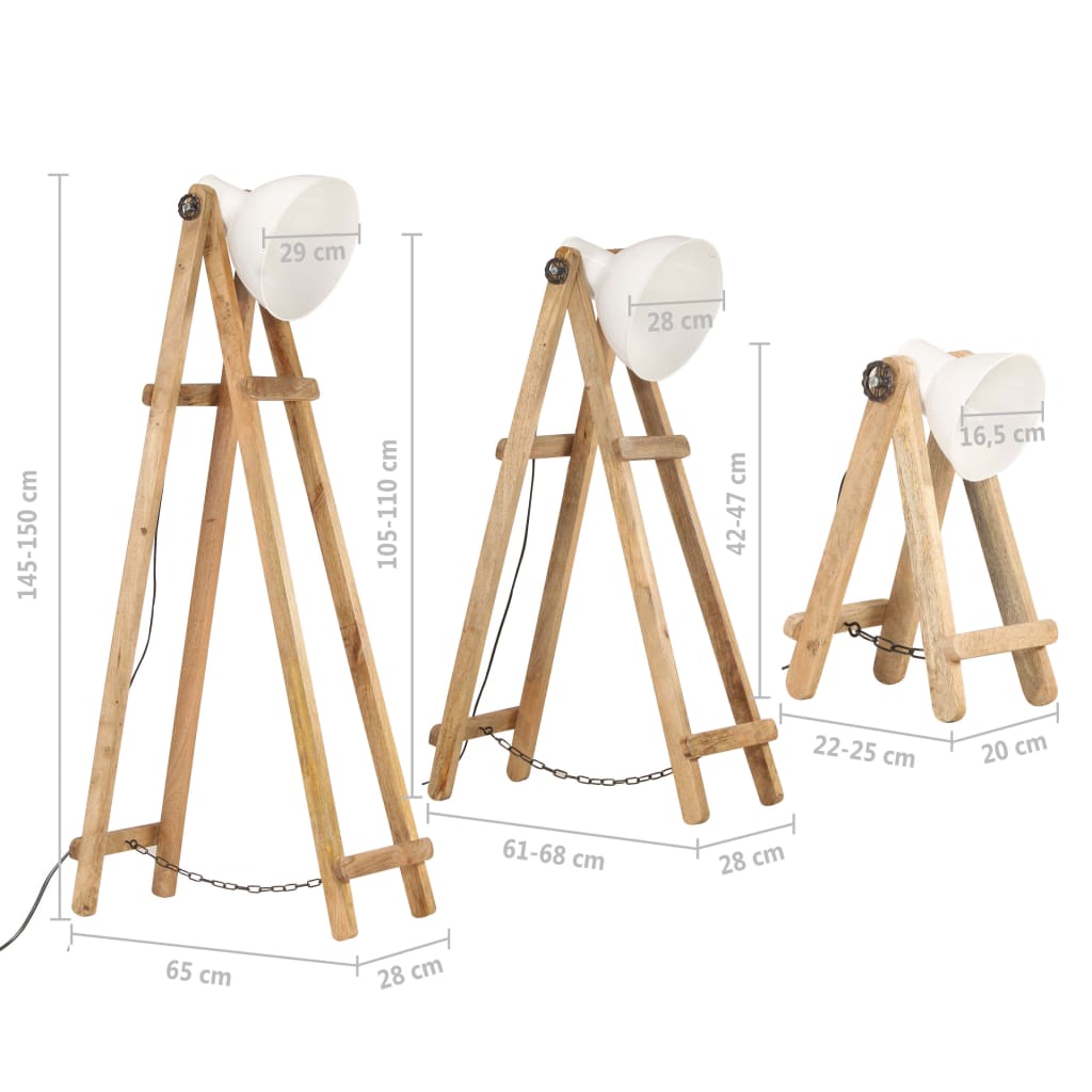 vidaXL Lampadaires 3 pcs Blanc E27 Bois de manguier massif