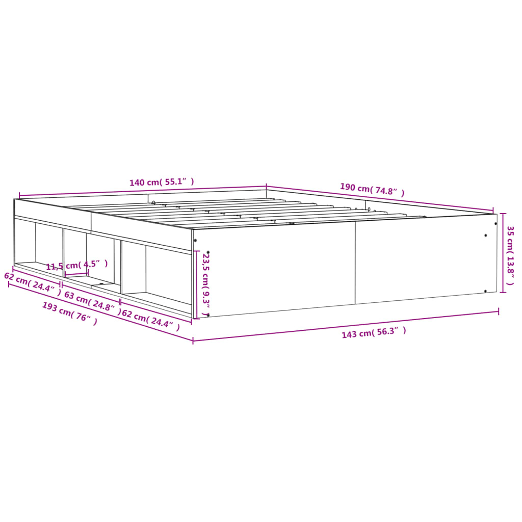 vidaXL Cadre de lit sans matelas chêne sonoma 140x190 cm