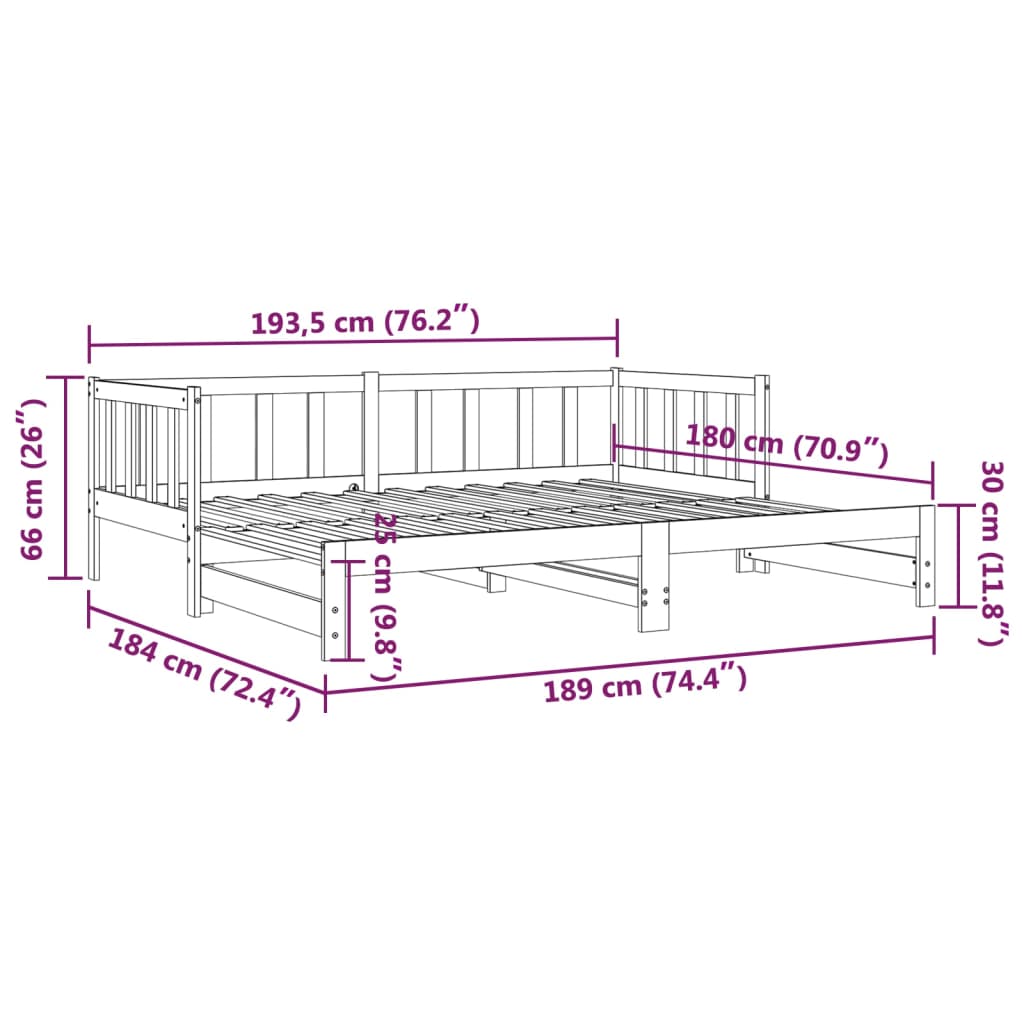 vidaXL Lit de jour avec lit gigogne noir 90x190 cm bois de pin massif