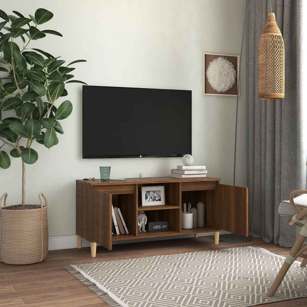 vidaXL Meuble TV avec pieds en bois massif Chêne marron 103,5x35x50 cm