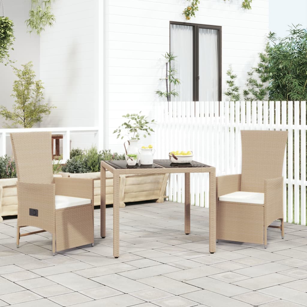 vidaXL Ensemble à manger de jardin et coussins 3 pcs Beige poly rotin