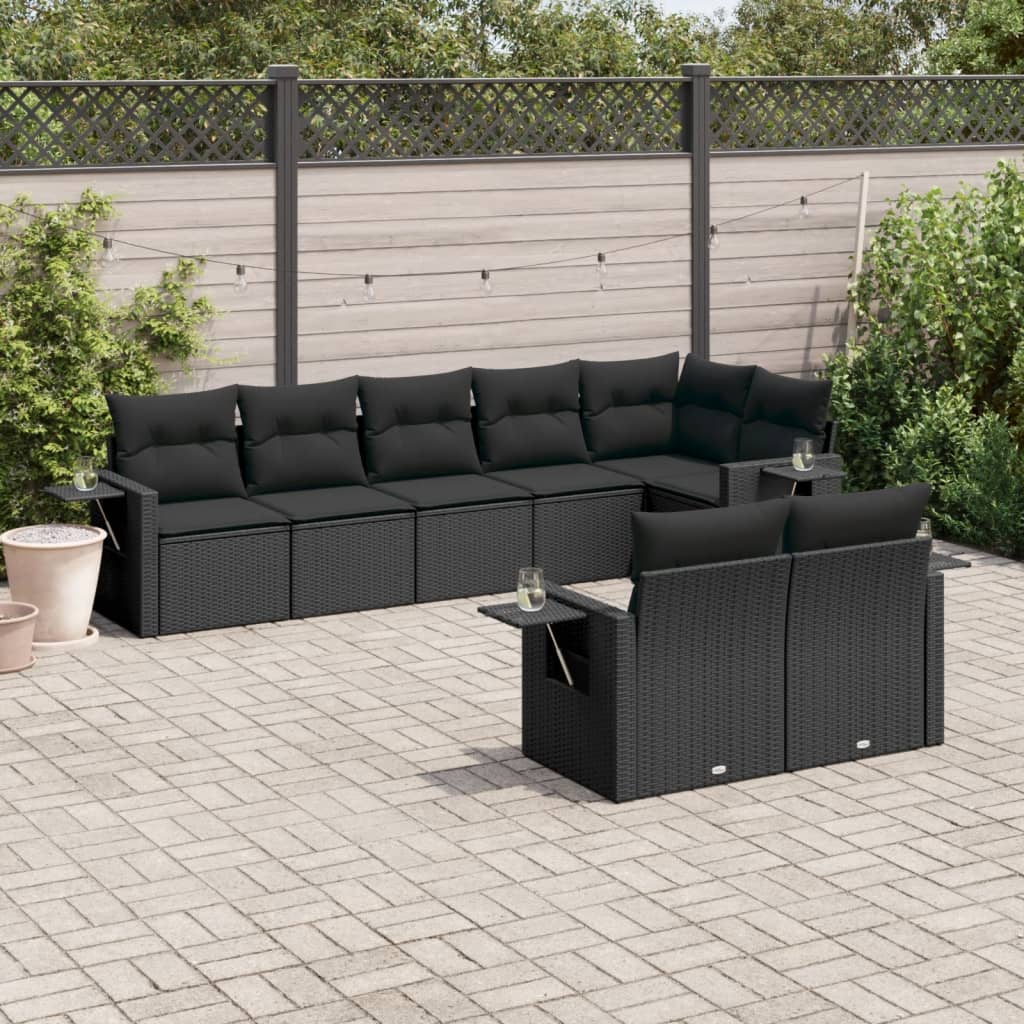 vidaXL Salon de jardin 8 pcs avec coussins noir résine tressée