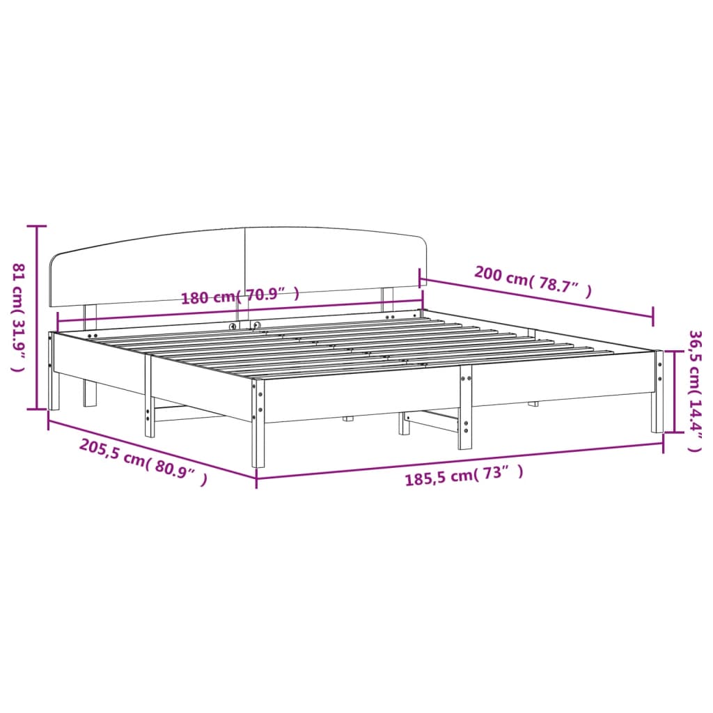 vidaXL Cadre de lit sans matelas 180x200 cm bois massif de pin