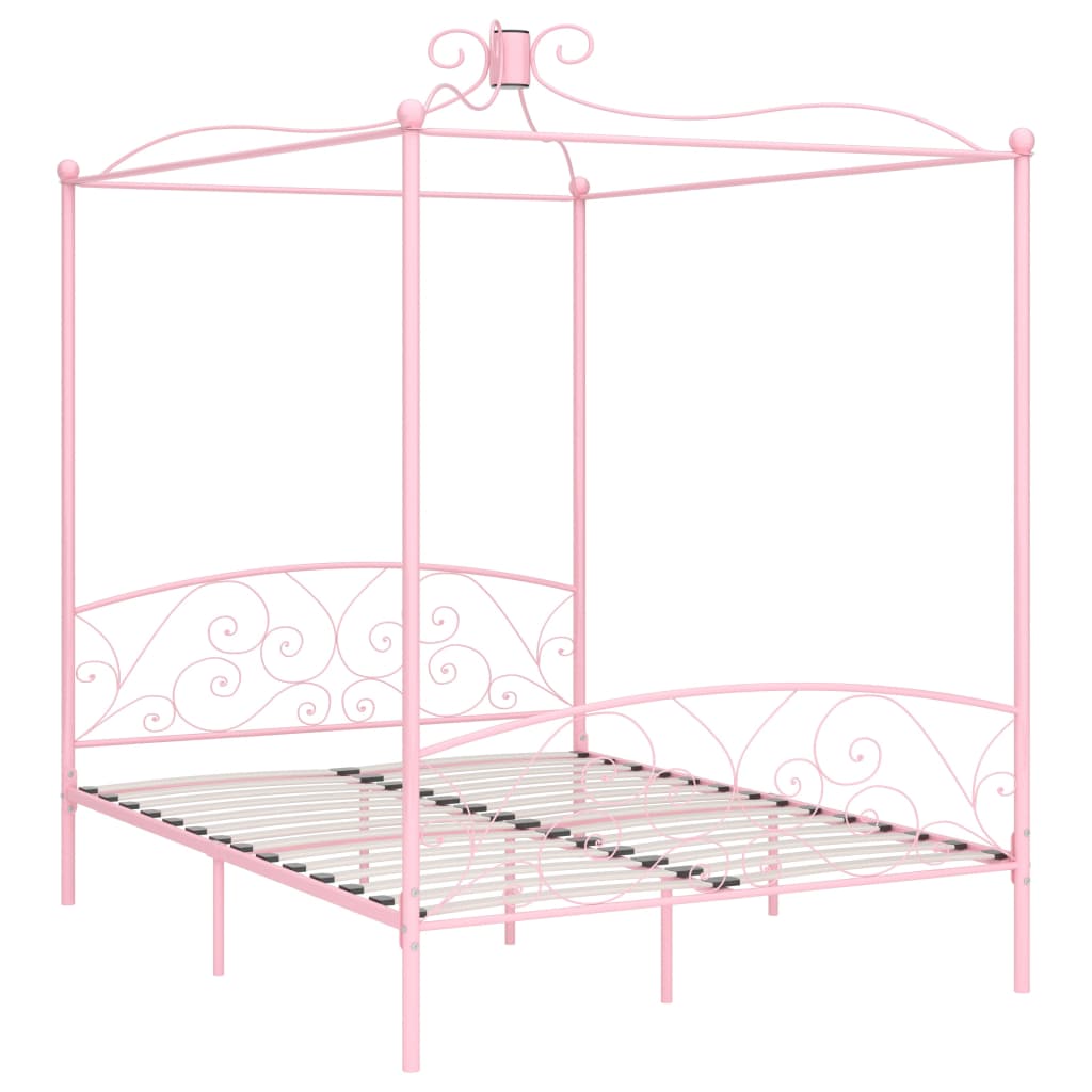 vidaXL Cadre de lit à baldaquin sans matelas rose métal 180x200 cm