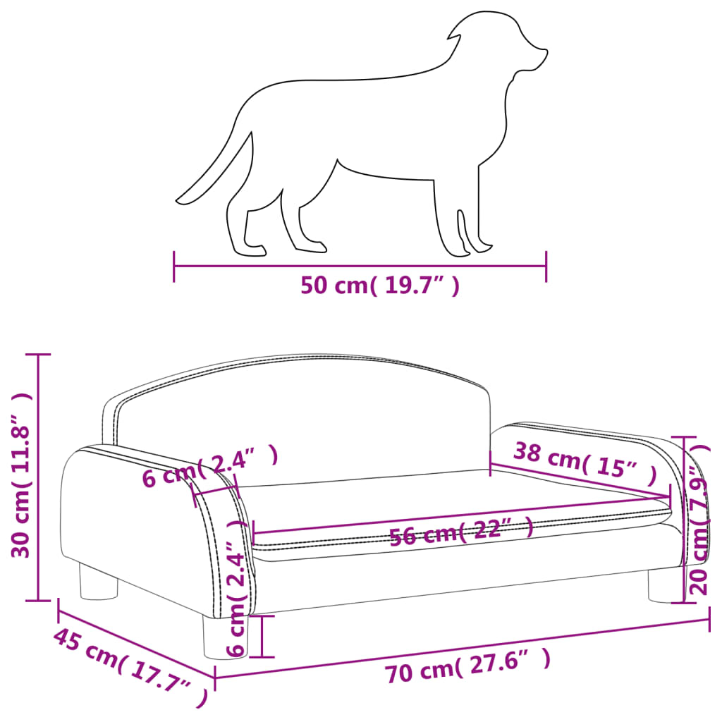 vidaXL Lit pour chien gris 70x45x30 cm similicuir