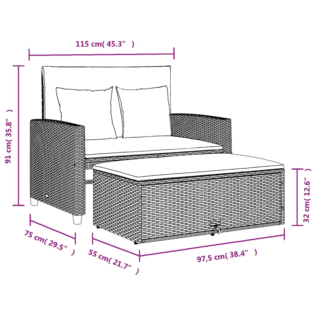 vidaXL Canapé de jardin avec coussins 2 places beige résine tressée