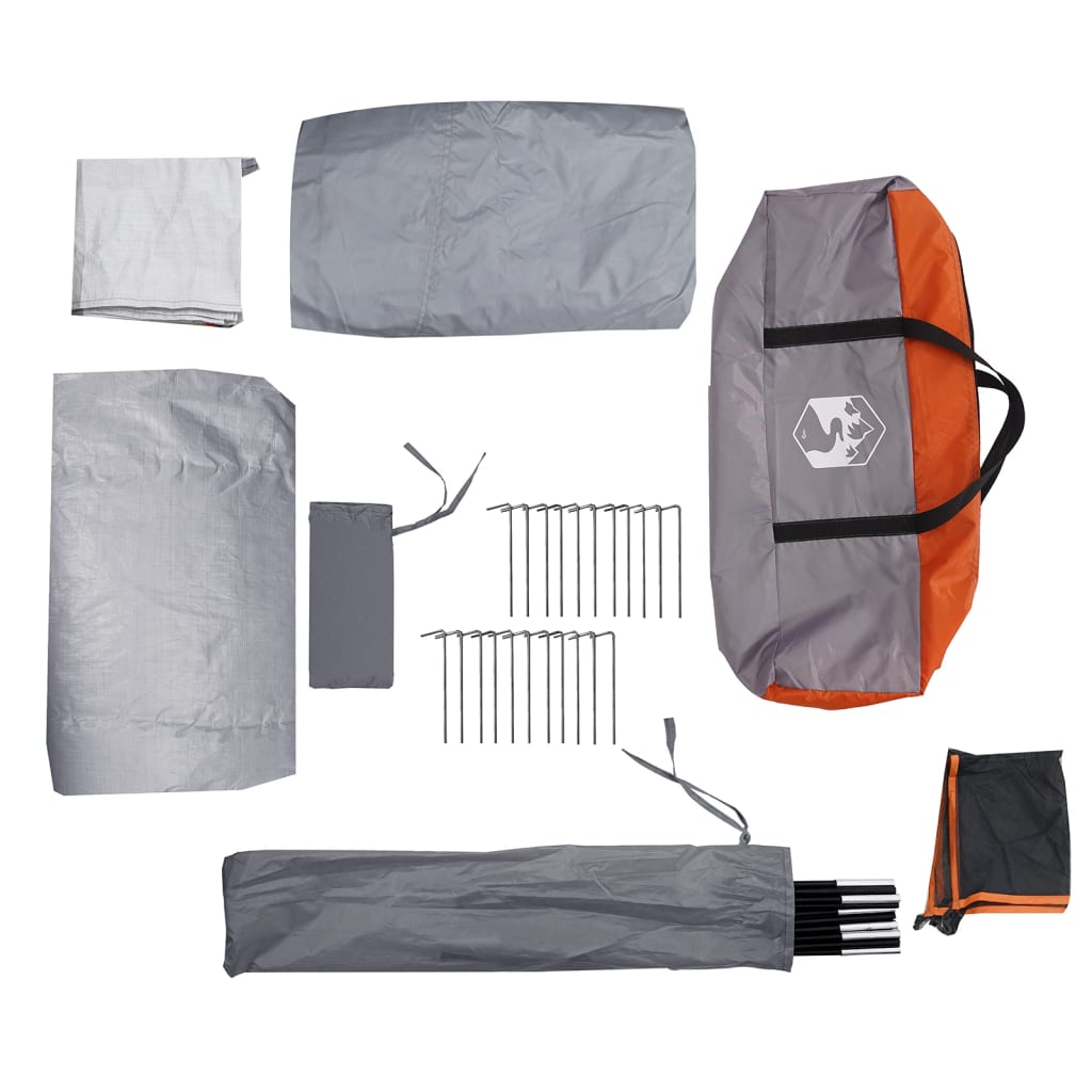 vidaXL Tente familiale à dôme 6 personnes gris et orange imperméable