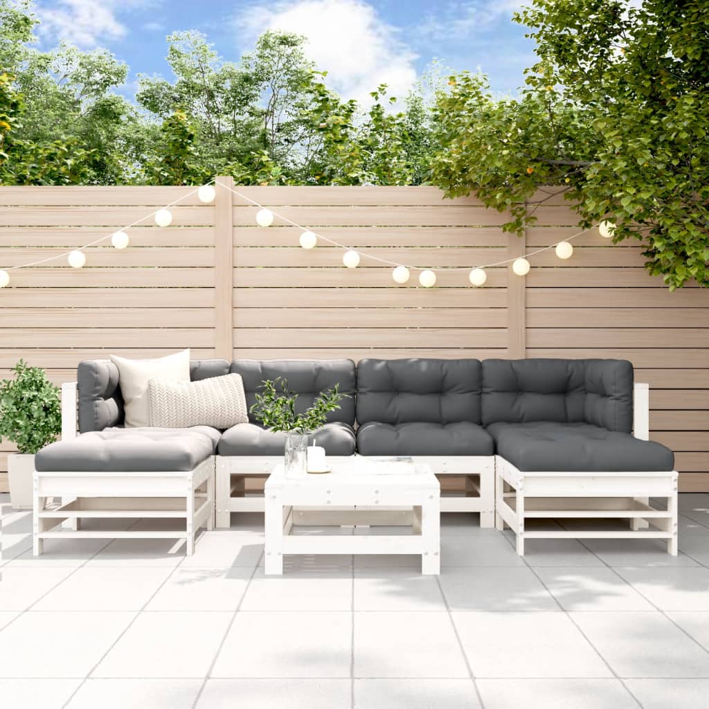 vidaXL Salon de jardin 7 pcs avec coussins blanc bois massif