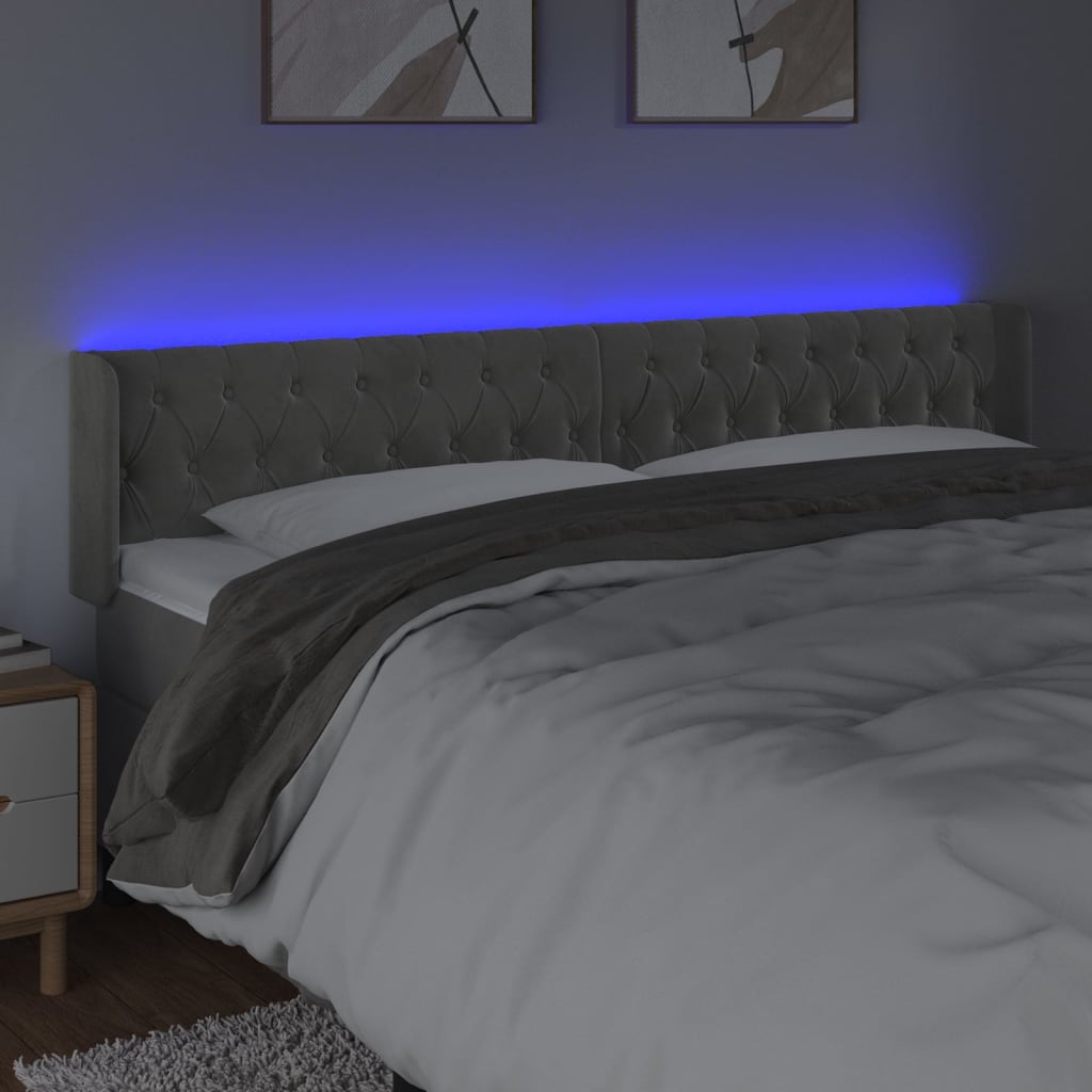 vidaXL Tête de lit à LED Gris clair 203x16x78/88 cm Velours