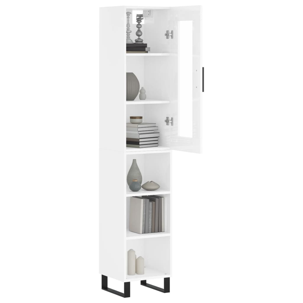 vidaXL Buffet haut Blanc brillant 34,5x34x180 cm Bois d'ingénierie