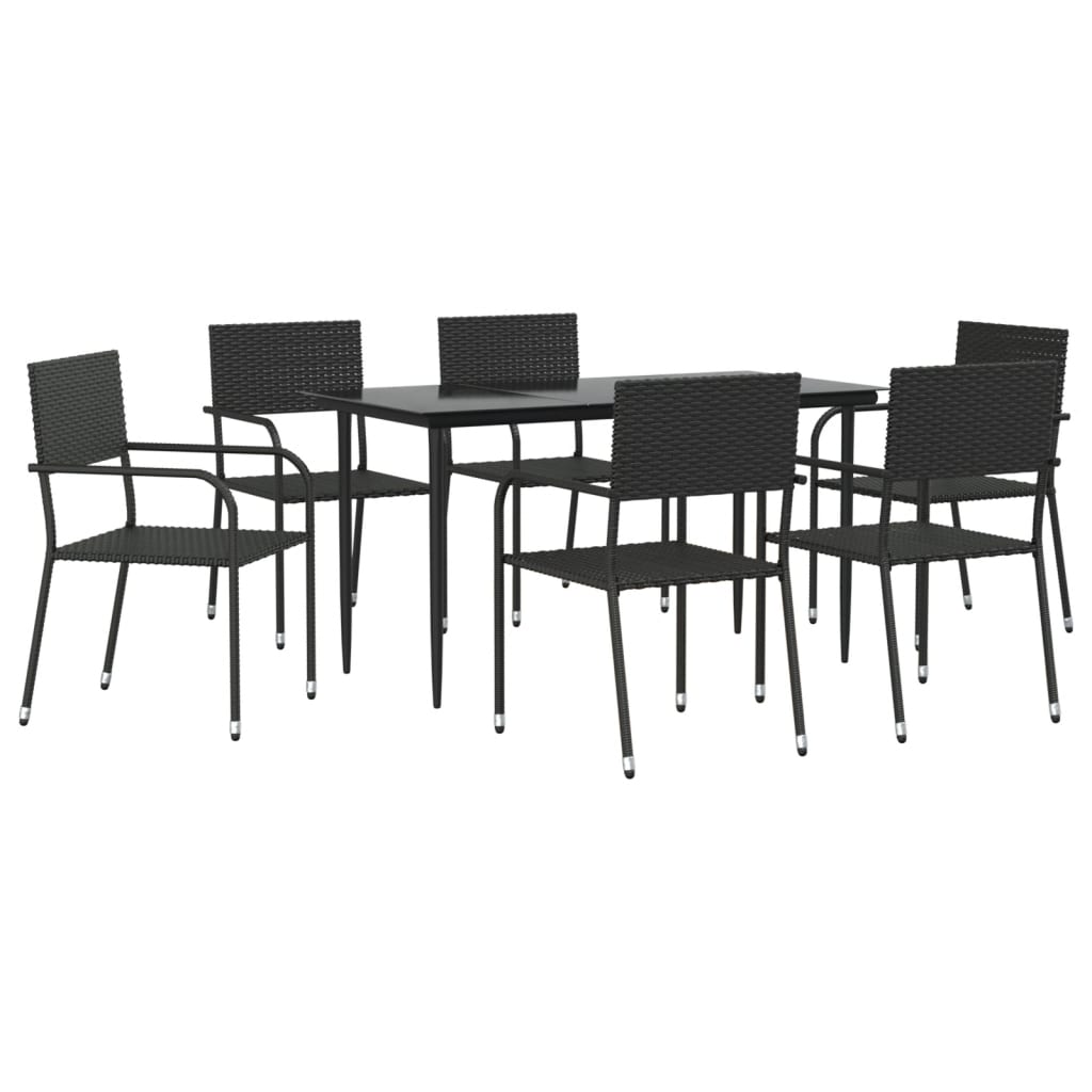 vidaXL Ensemble à manger de jardin 7 pcs noir résine tressée et acier