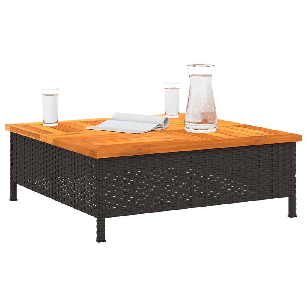 vidaXL Table de jardin noir 70x70x25 cm résine tressée et bois acacia