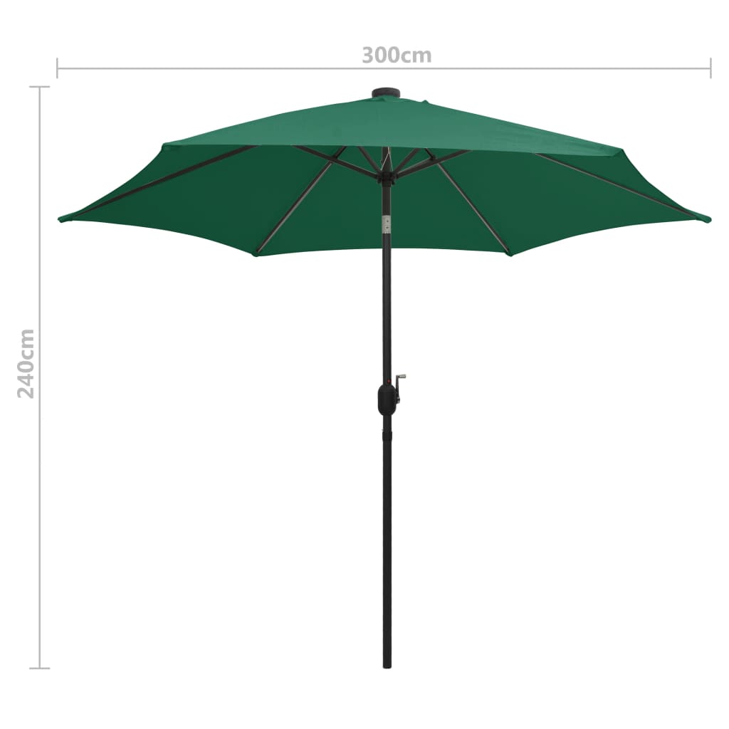 vidaXL Parasol de jardin avec lumières LED et mât en aluminium vert