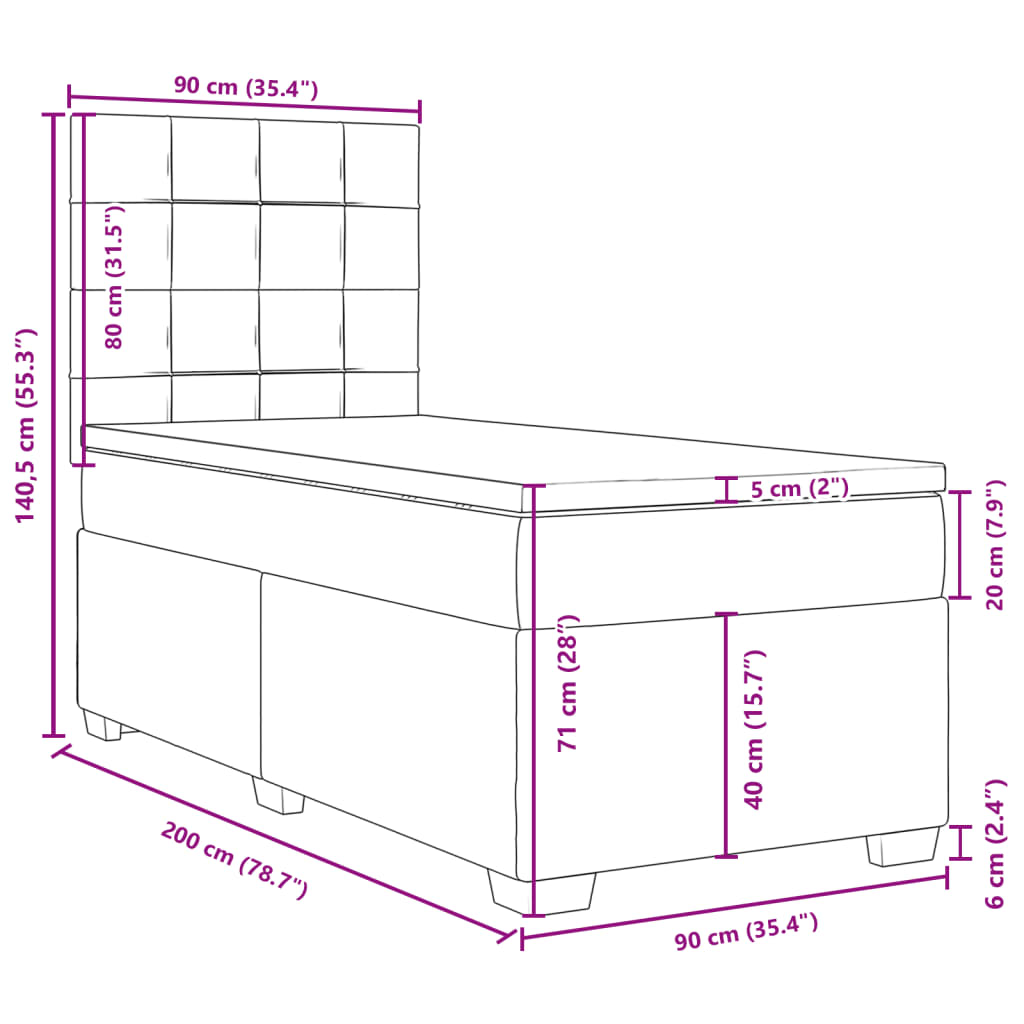 vidaXL Sommier à lattes de lit et matelas Gris clair 90x200 cm Velours