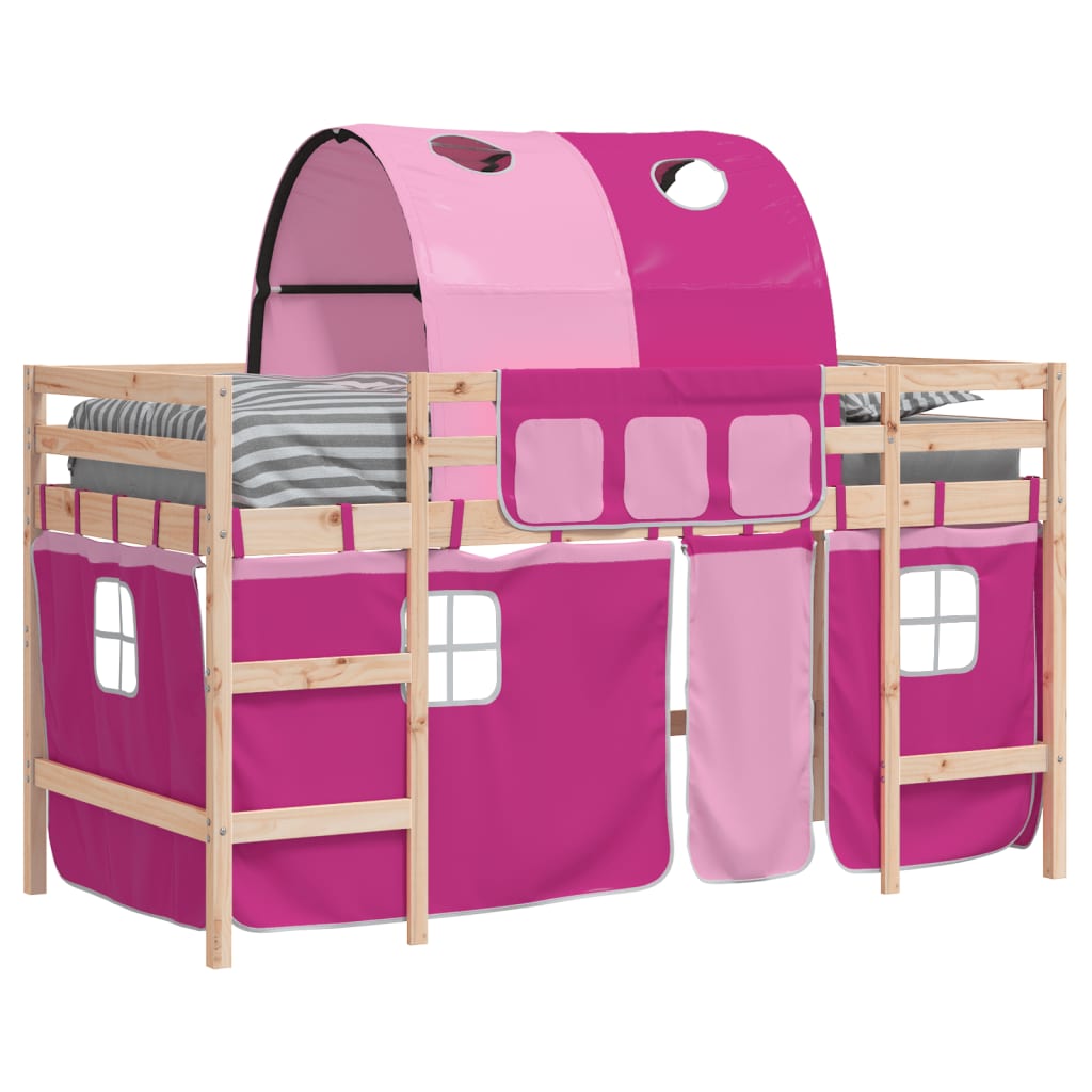 vidaXL Lit mezzanine enfants avec tunnel rose 90x190cm bois pin massif