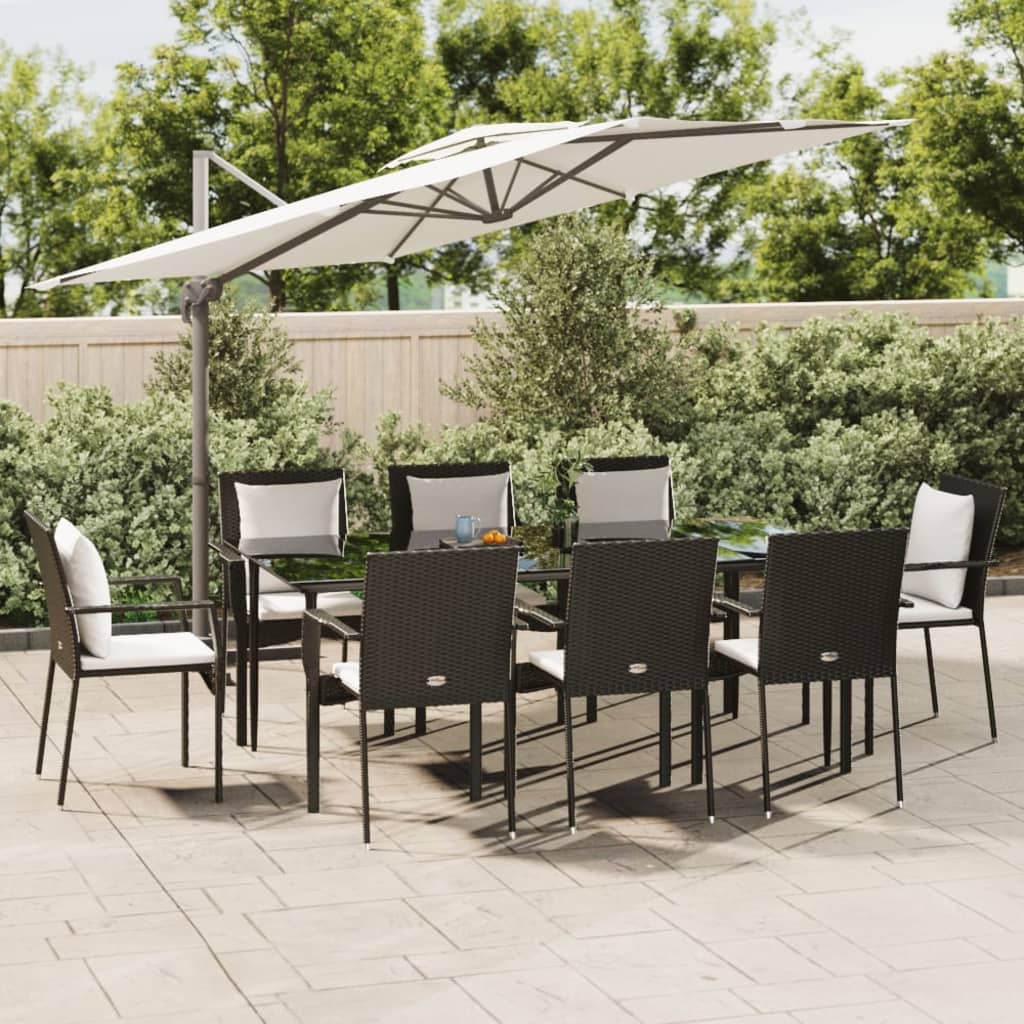 vidaXL Ensemble à manger de jardin coussins 7pcs Noir Résine tressée